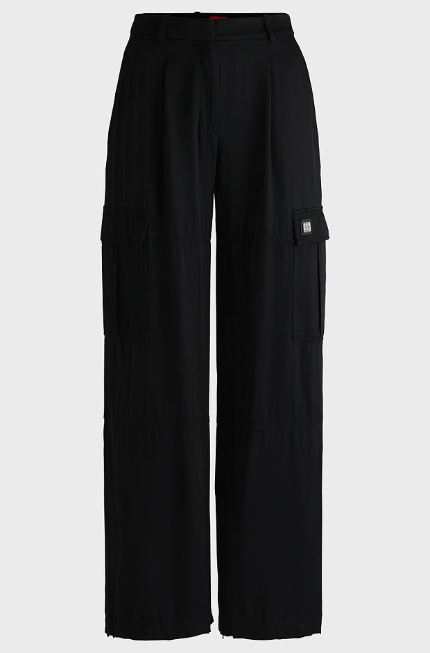 Straight-fit cargo trousers with stacked-logo badge, Black