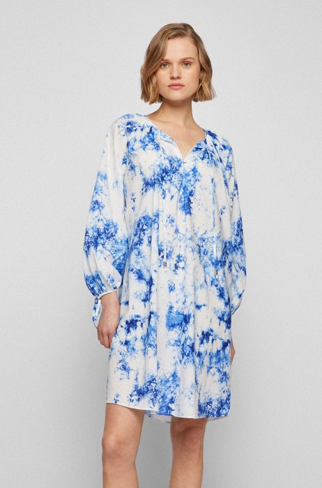 Relaxed-Fit Batik-Kleid aus Bio-Baumwolle, Blau gemustert