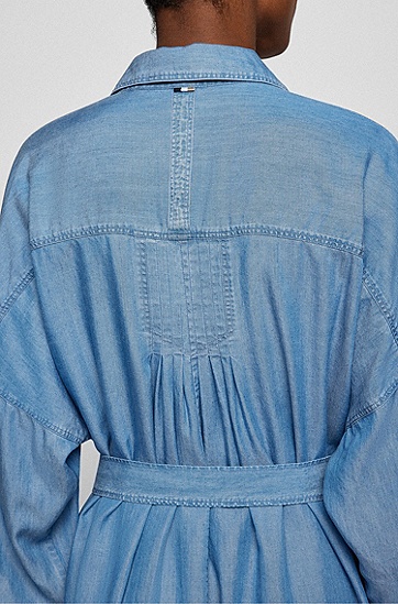 BOSS 博斯宽松版型水洗帆布衬衫连衣裙,  450_Light/Pastel Blue