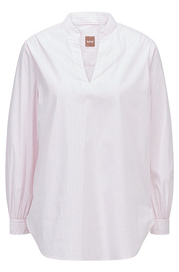BOSS 博斯常规版条纹图案棉质混纺女士衬衫,  684_Light/Pastel Pink