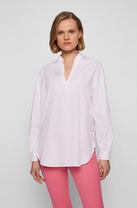 Regular-fit blouse in a striped cotton blend, light pink