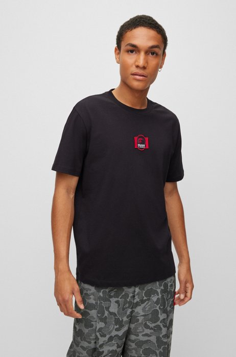 Cotton-jersey regular-fit T-shirt with collaborative artwork, Black