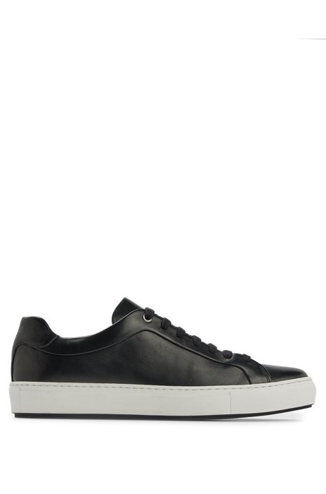 Burnished-leather low-profile trainers with rubber sole, Black