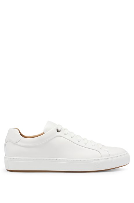 Burnished-leather low-profile trainers with rubber sole, White