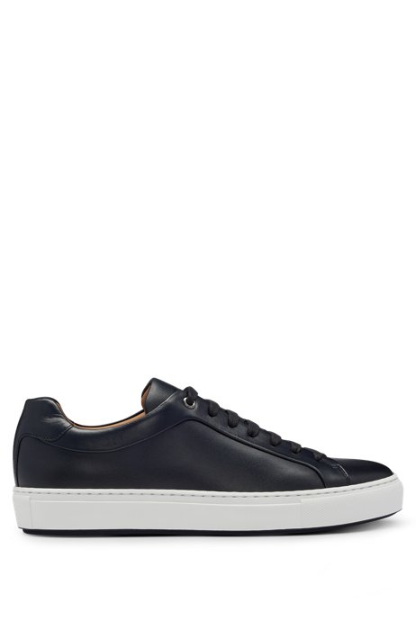 Burnished-leather low-profile trainers with rubber sole, Dark Blue