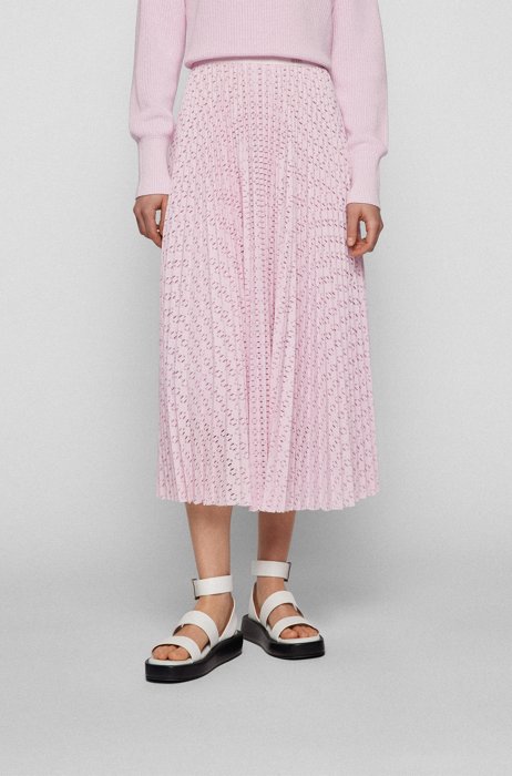 Lace midi skirt with plissé pleats and zip closure, light pink