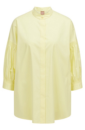 BOSS 博斯宽松版型纸感棉质斜纹布女士衬衫,  721_Medium Yellow