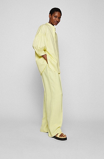 BOSS 博斯宽松版型纸感棉质斜纹布女士衬衫,  721_Medium Yellow