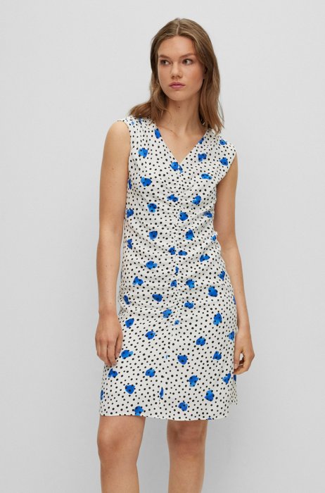 Gathered dress with modern print, Patterned