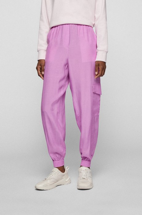 Relaxed-fit tracksuit bottoms in satin with TENCEL™ Modal, Pink