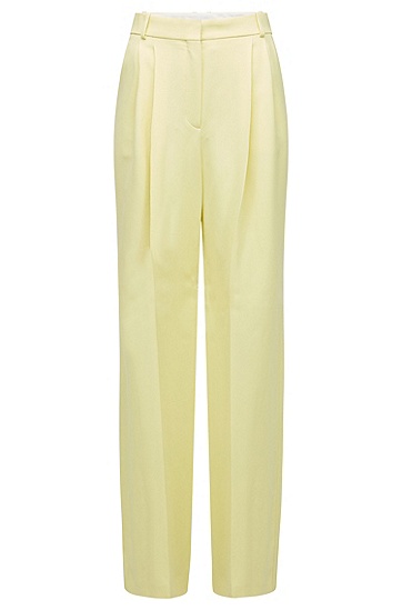 BOSS 博斯宽松版型飘逸斜纹布高腰长裤,  721_Medium Yellow
