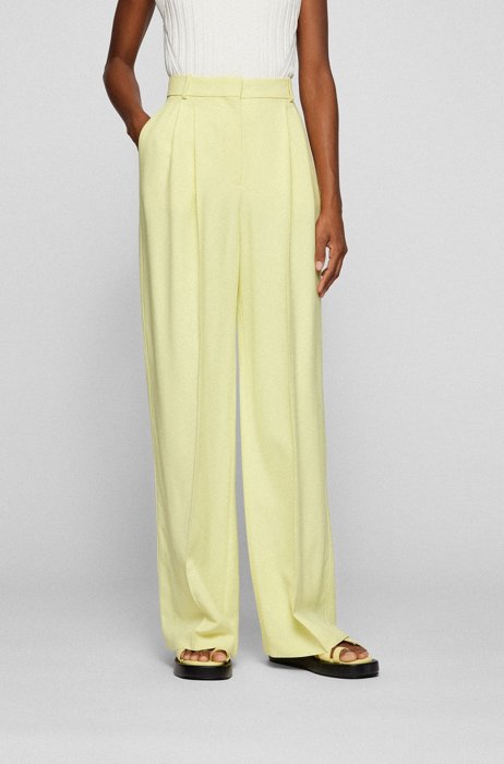 Relaxed-fit high-waisted trousers in fluent twill, Light Yellow
