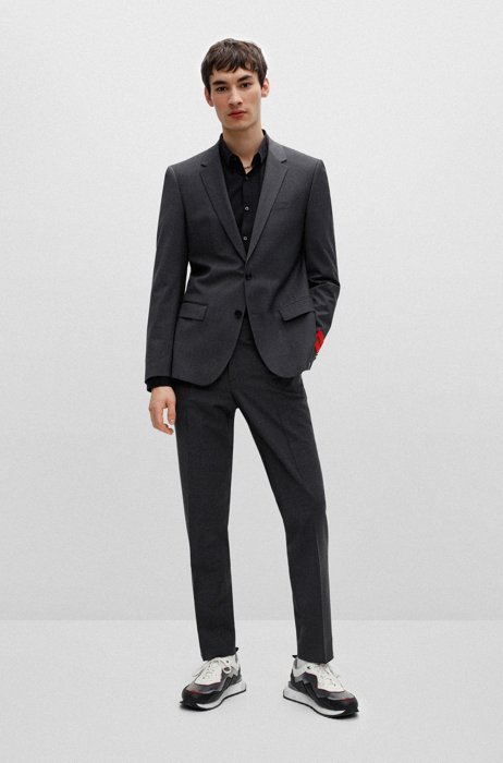 Slim-fit suit in a stretch-wool blend, Dark Grey