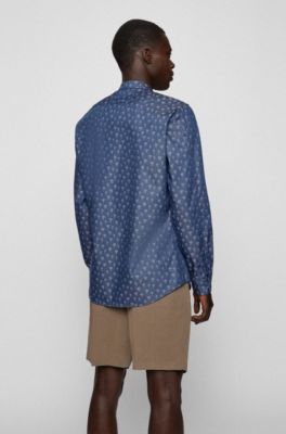 HUGO BOSS Uomo Abbigliamento Camicie Camicie casual Camicia regular fit in cotone elasticizzato con motivi jacquard 