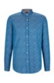 Regular-fit shirt in jacquard-patterned stretch cotton, Blue