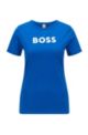 T-shirt en coton biologique à logo contrastant, Bleu