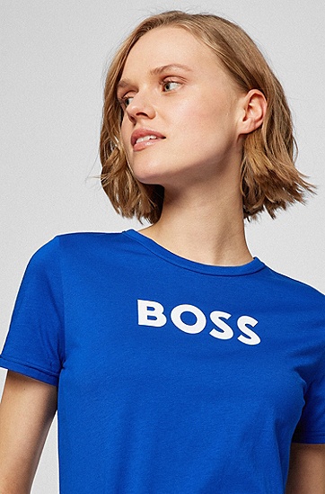 BOSS 博斯撞色徽标图案棉质 T 恤,  463_Open Blue