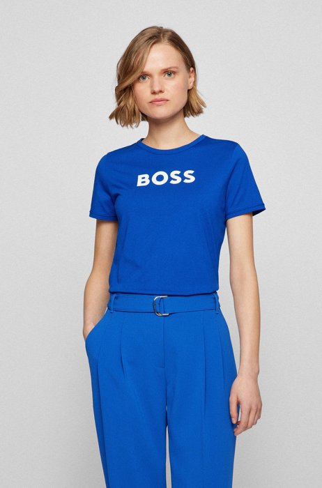 Organic-cotton T-shirt with contrast logo, Blue