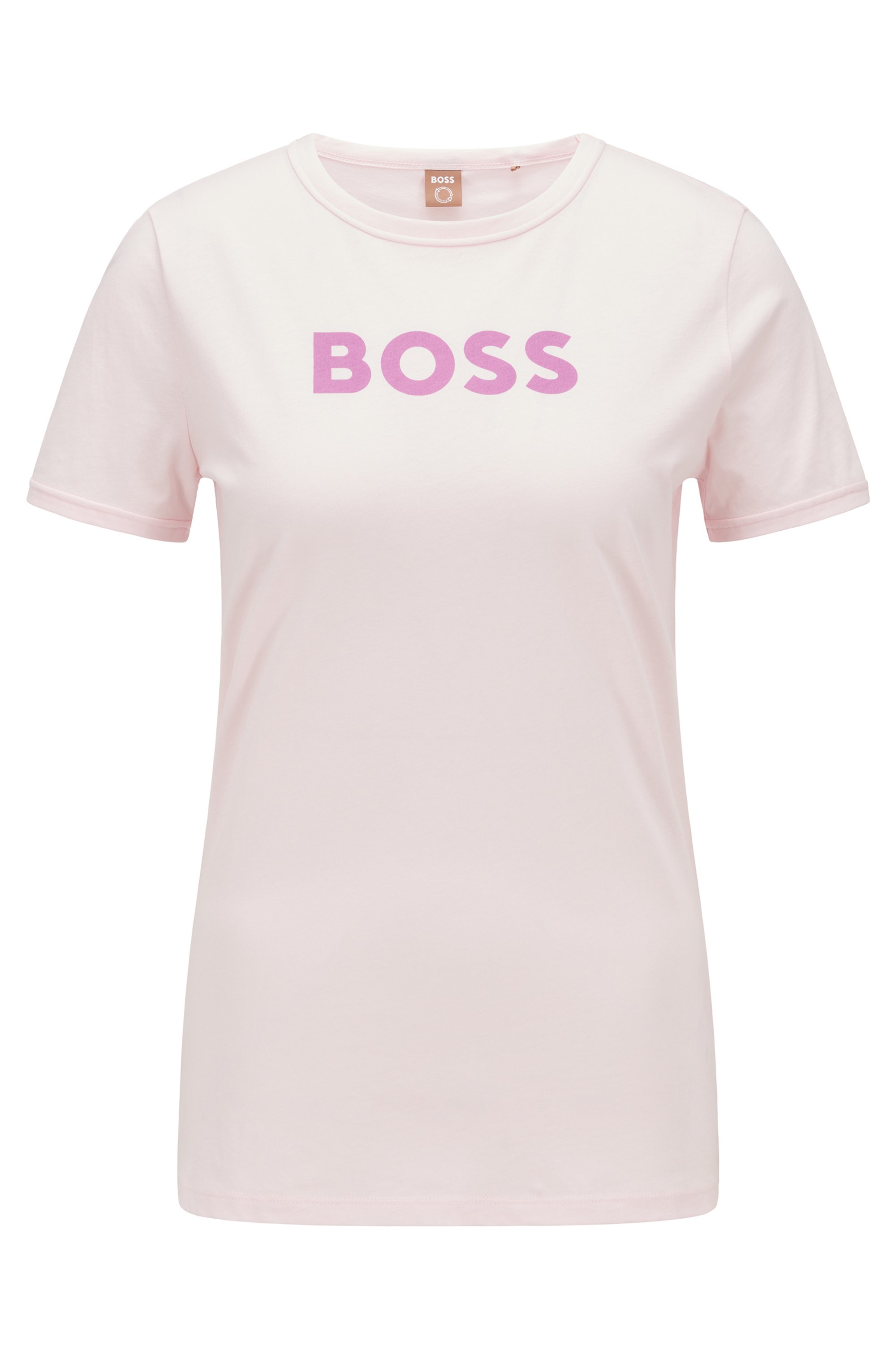 Organic-cotton T-shirt with contrast logo, light pink