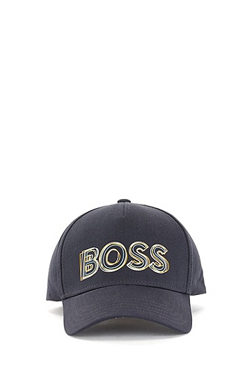 BOSS 博斯徽标艺术风装饰棉质斜纹布鸭舌帽,  402_Dark Blue