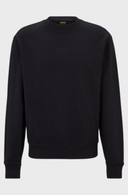 Crew-neck sweatshirt in French terry with layered logo, Black