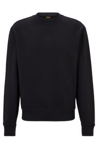 Crew-neck sweatshirt in French terry with layered logo, Black