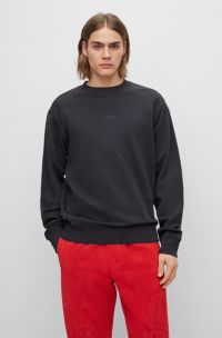 Crew-neck sweatshirt in French terry with layered logo, Black