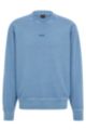 Crew-neck sweatshirt in French terry with layered logo, Blue