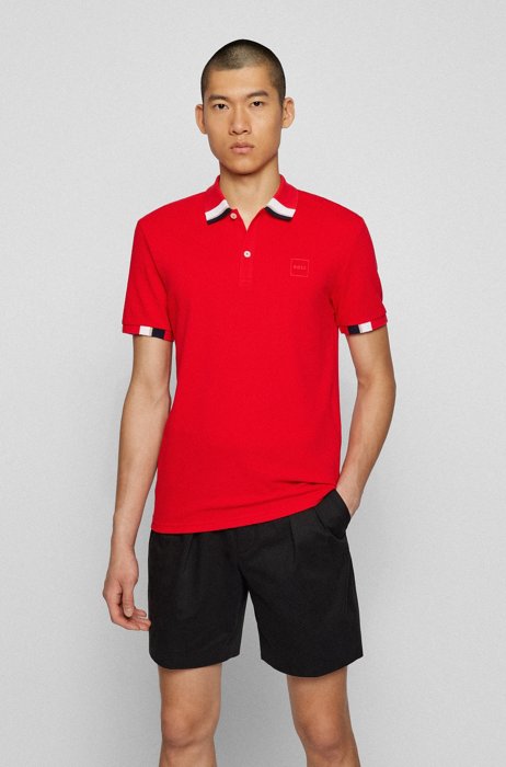 Poloshirt aus Baumwoll-Piqué mit Colour-Blocking und Logo, Rot