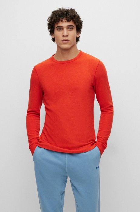 Slim-fit long-sleeved T-shirt in waffle cotton, Red