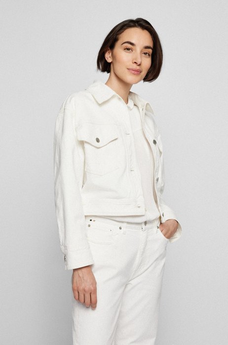 Relaxed-fit jacket in comfort-stretch denim, White