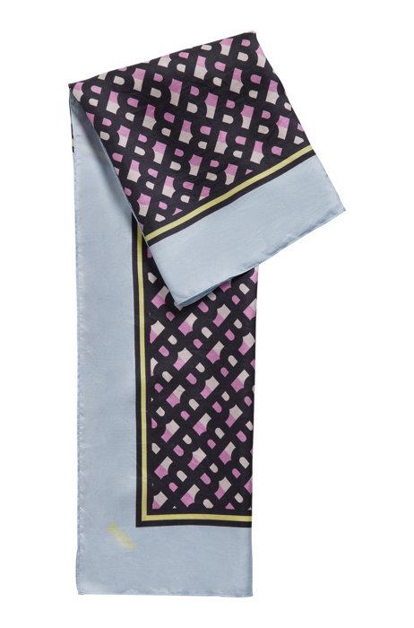 Sciarpa in seta con stampa del monogramma e bordo effetto cornice, A disegni