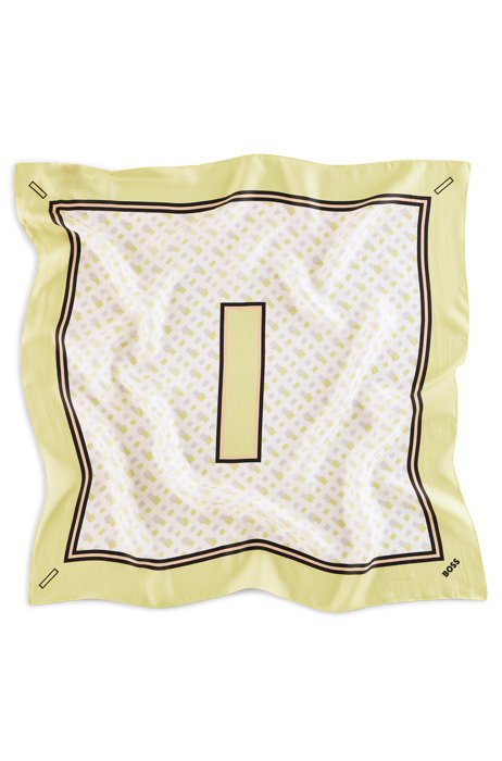 Monogram-print silk scarf with framed border, Patterned