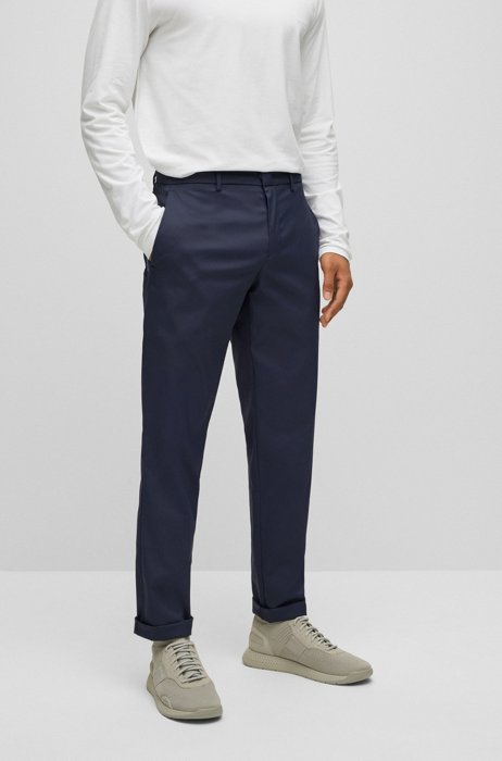 Slim-fit trousers in water-repellent twill, Dark Blue