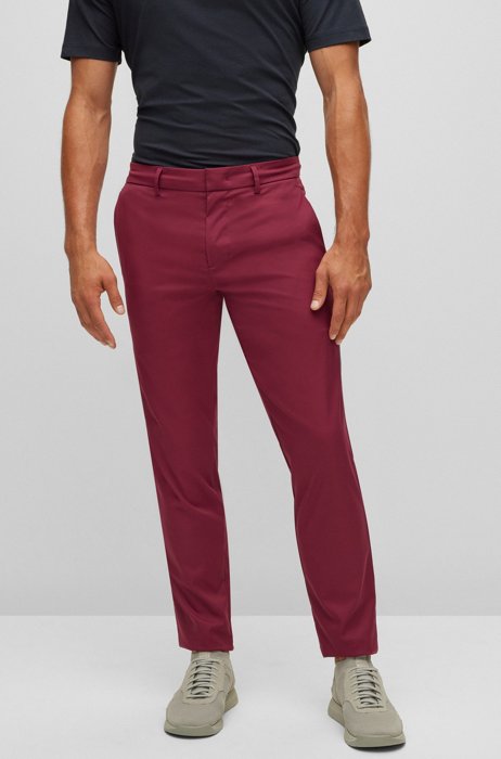Slim-fit trousers in water-repellent twill, Dark pink