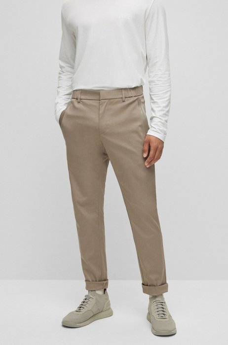 Slim-fit trousers in cotton-blend dobby, Beige