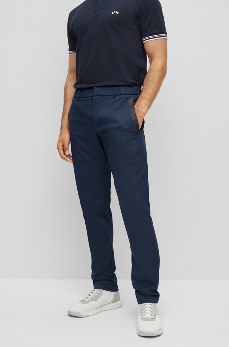 Slim-fit trousers in cotton-blend dobby, Dark Blue