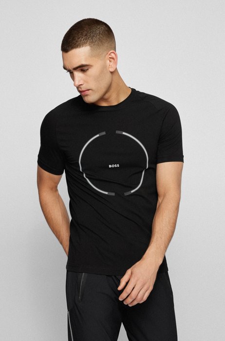 Slim-fit T-shirt van stretchkatoen met logo-artwork, Zwart