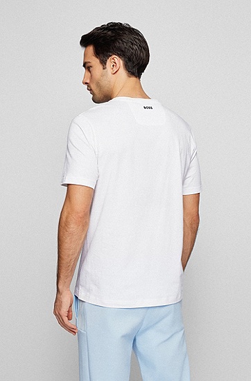 BOSS 博斯徽标艺术图案印花棉质平纹针织常规版型 T 恤,  100_White