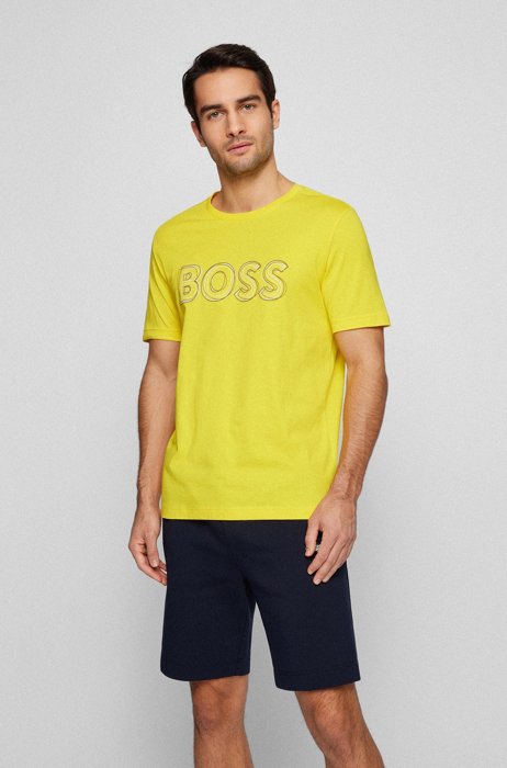 Cotton-jersey regular-fit T-shirt with logo artwork, Yellow