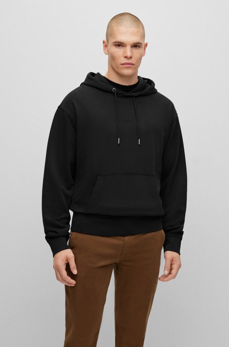 Garment-dyed cotton-terry hoodie with tonal logo, Black