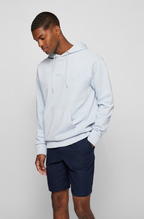 Garment-dyed cotton-terry hoodie with tonal logo, Light Grey