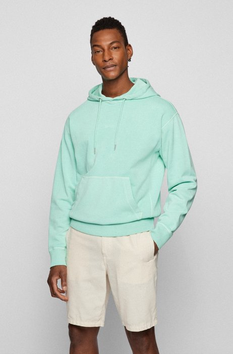 Garment-dyed cotton-terry hoodie with tonal logo, Light Green