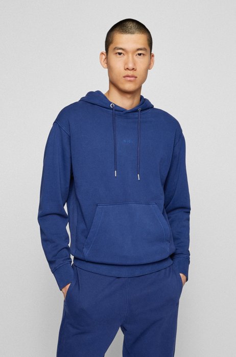 Garment-dyed cotton-terry hoodie with tonal logo, Dark Blue