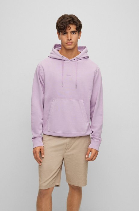 Garment-dyed cotton-terry hoodie with tonal logo, Light Purple