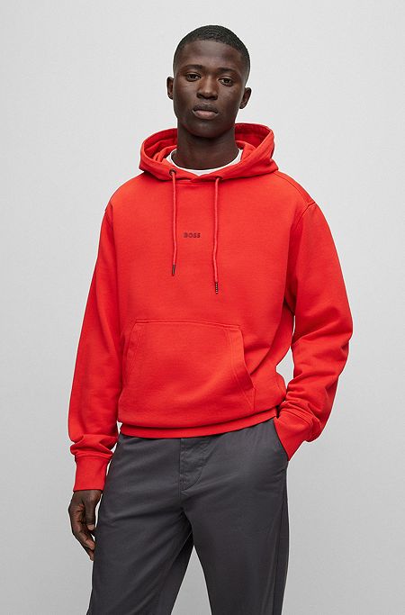 Garment-dyed cotton-terry hoodie with tonal logo, Red
