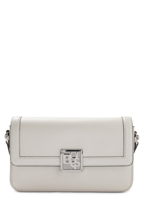 Nappa-leather shoulder bag with logo closure, White