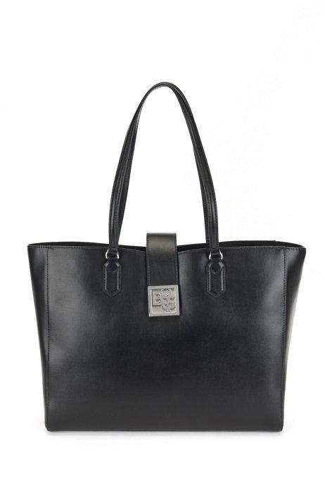 Leather workbag with shaken-logo hardware, Black