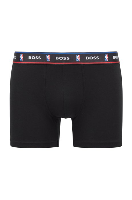 BOSS & NBA stretch-cotton boxer briefs with jacquard logos, Black