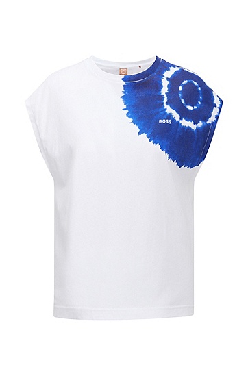 BOSS 博斯创意艺术图案装饰有机棉质 T 恤,  110_Open White